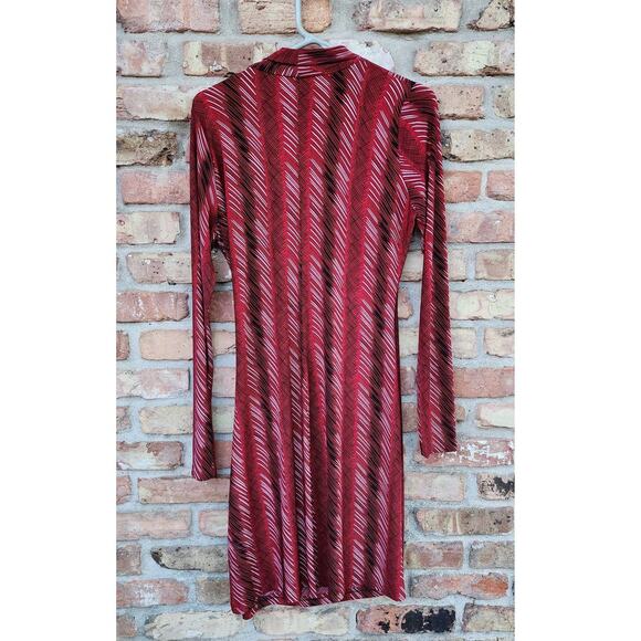 Norma Kamali Printed Surplice Faux Wrap Long Sleeve Stretch Jersey Dress Large - Picture 3 of 9